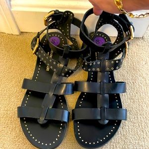 Black leather gladiator style sandal made in Italy